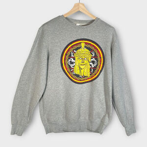 CROOKS & CASTLES Stained Jesus Piece Sweatshirt Mens MEDIUM Gray Crew Skate